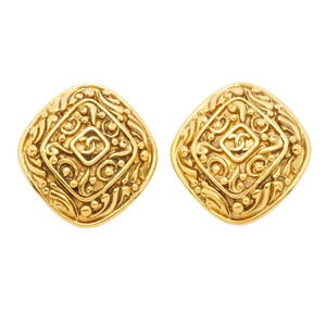 CHANEL Gold Diamond Logo Earrings